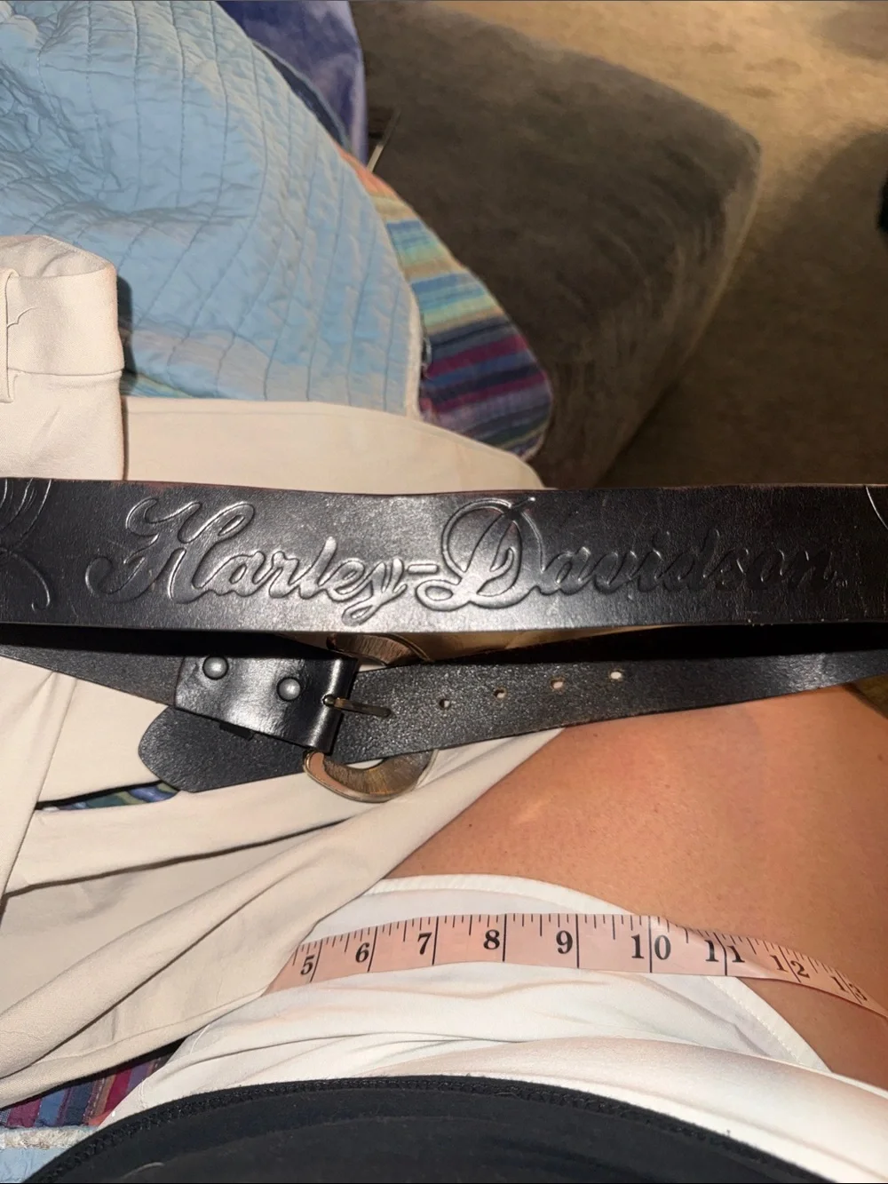 HARLEY DAVIDSON Black Genuine Leather Belt Embossed Detail And Rhinestone buckle